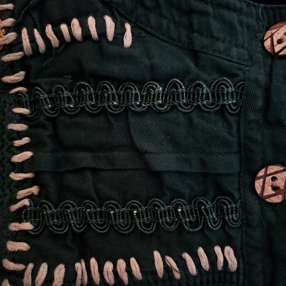 Patchwork Green Cropped Buttoned Jacket - image 6